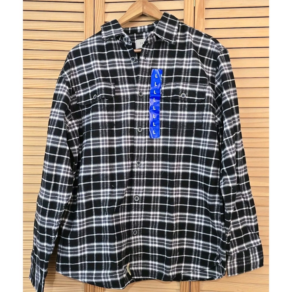 JACHS Men's Brawny Flannel Shirt Black and Grey. NWT.  C-121